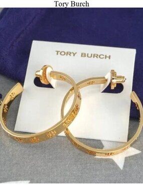 Tory Burch Pierced-T Logo Hoop Statement Earrings (Brand New)